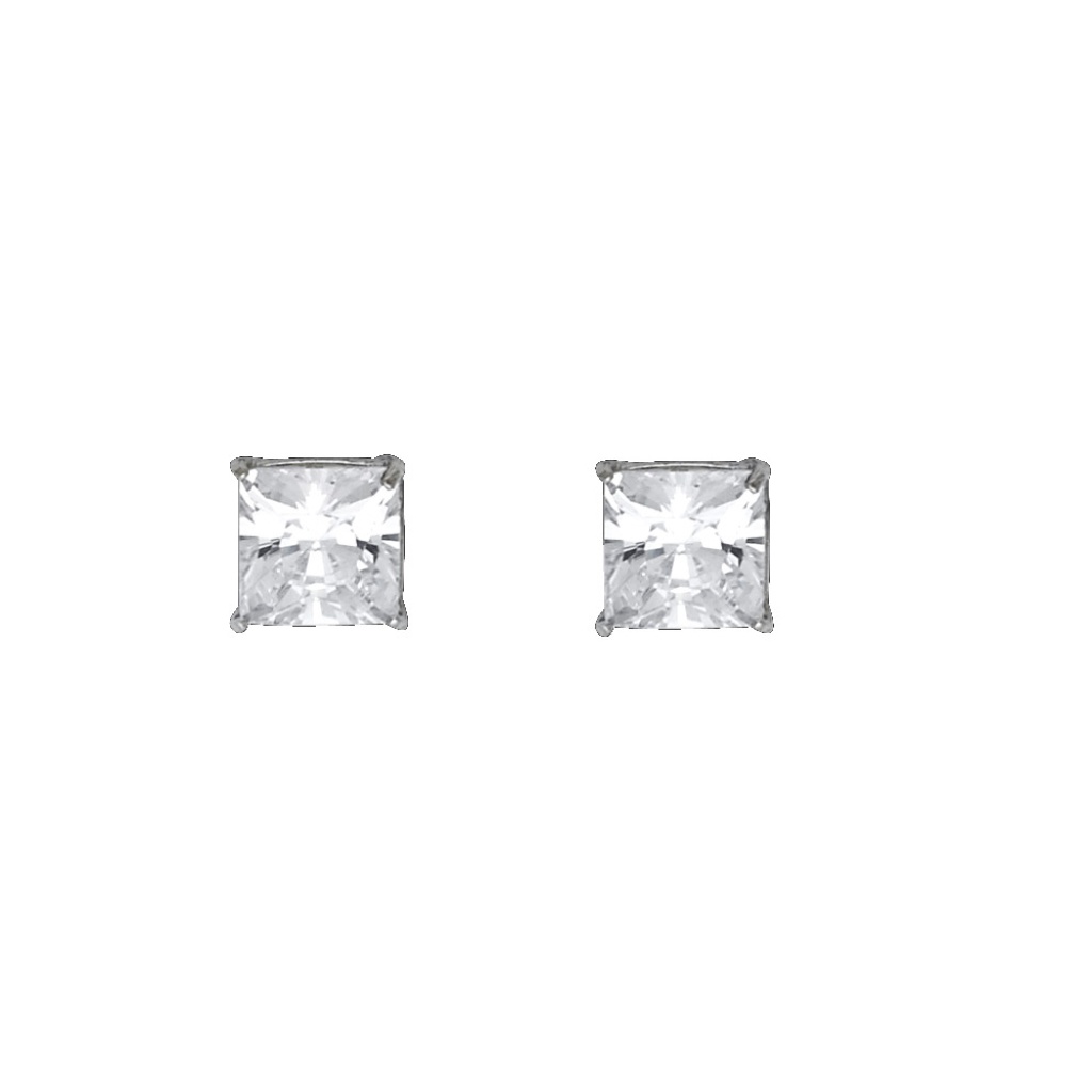 14k White 6mm Princess Basket Cz Stud Earrings